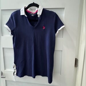 U.S. Polo Assn. Navy Top with Pink Logo